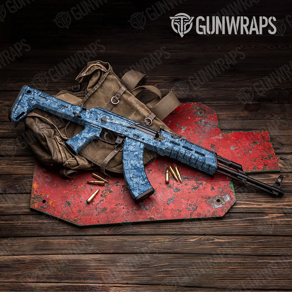 AK 47 Digital Cool Blue Camo Gun Skin Vinyl Wrap