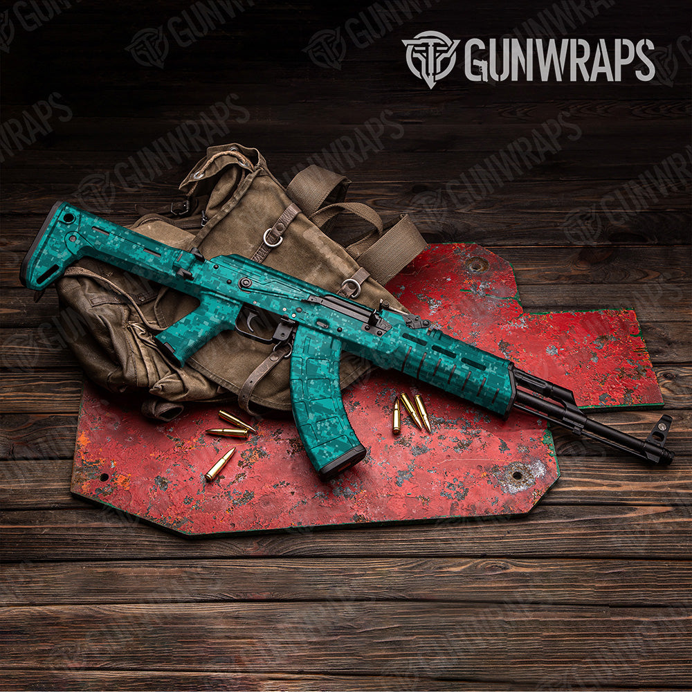 AK 47 Digital Elite Tiffany Blue Camo Gun Skin Vinyl Wrap