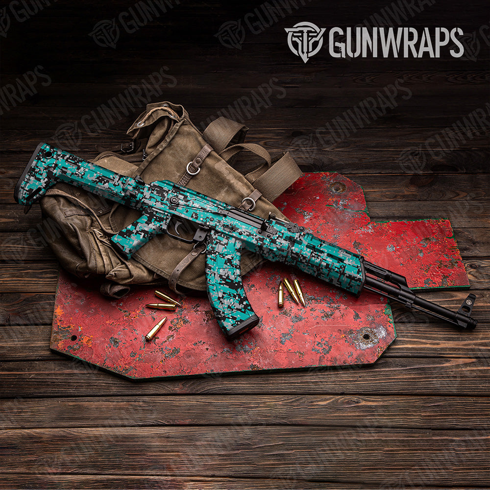 AK 47 Digital Tiffany Blue Tiger Camo Gun Skin Vinyl Wrap