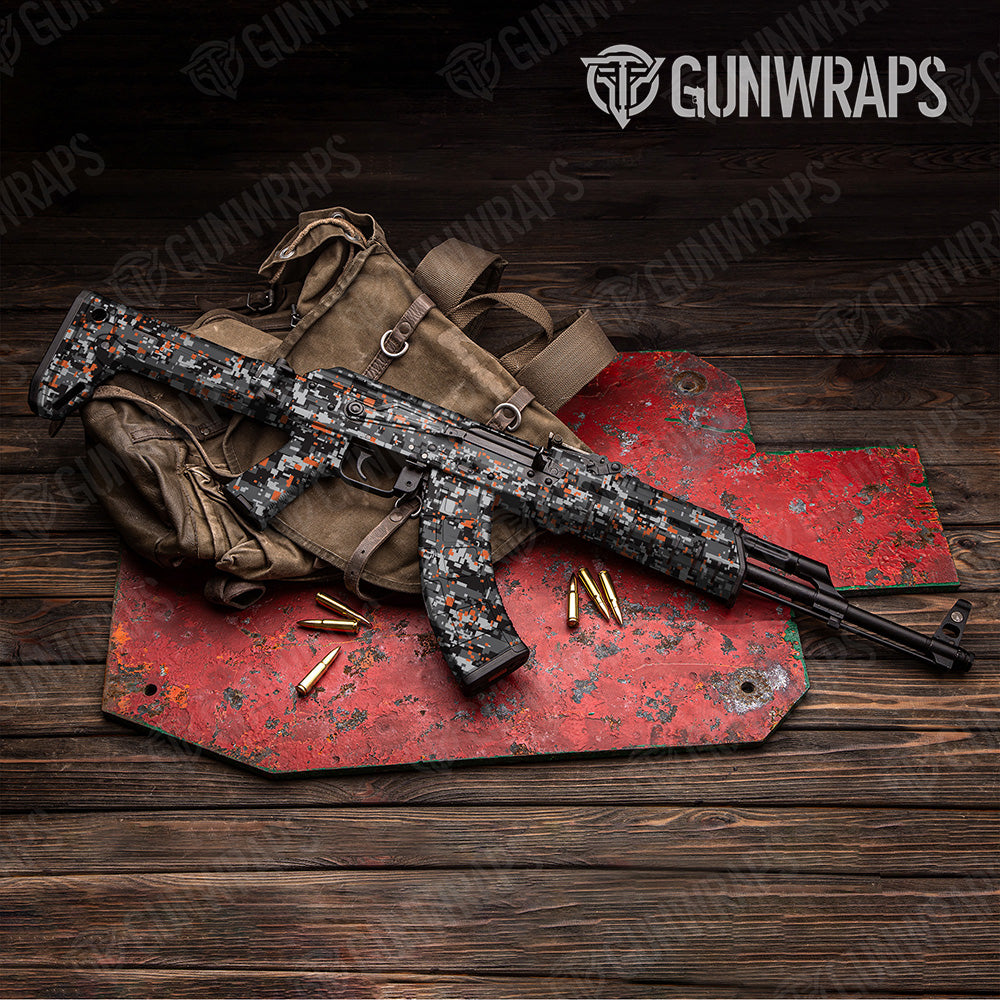 AK 47 Digital Urban Orange Camo Gun Skin Vinyl Wrap