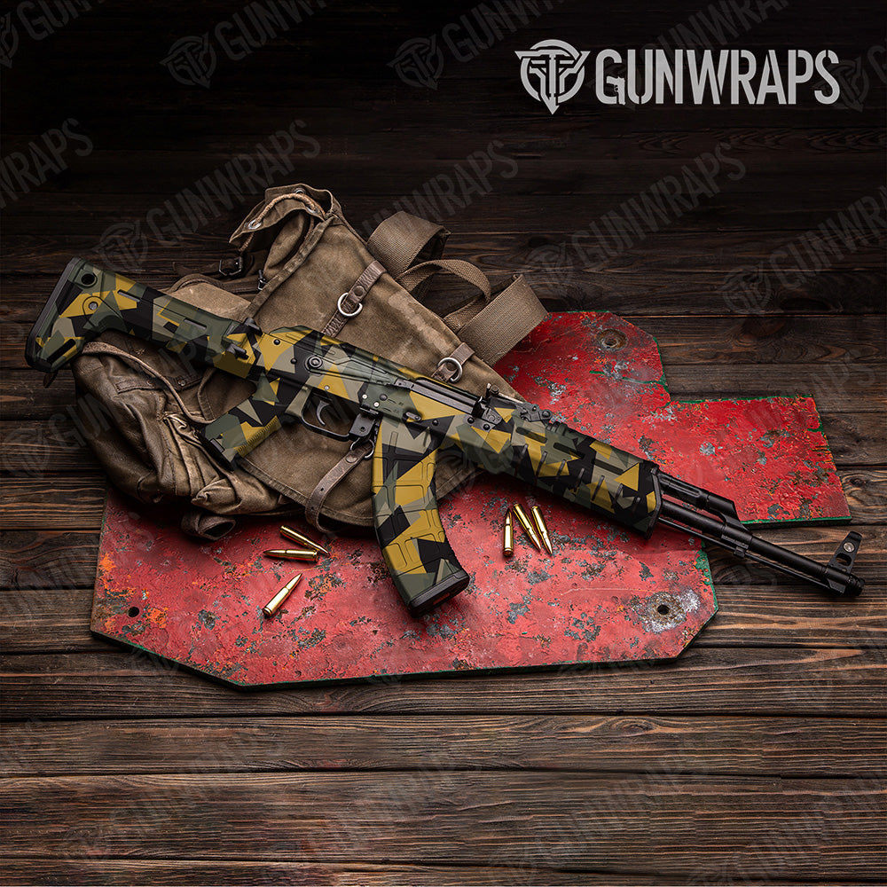 AK 47 Shattered Militant Yellow Camo Gun Skin Vinyl Wrap