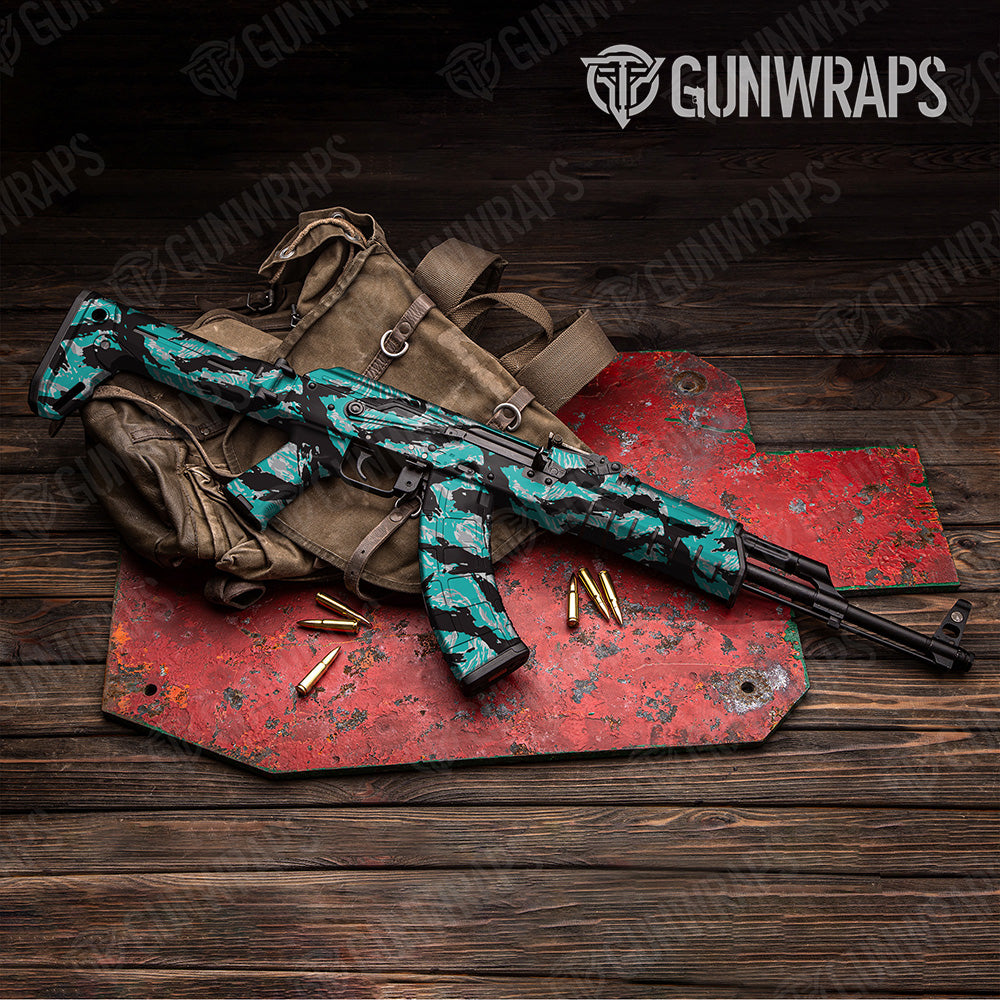 AK 47 Vietnam Tiger Stripe Tiffany Blue Tiger Camo Gun Skin Vinyl Wrap