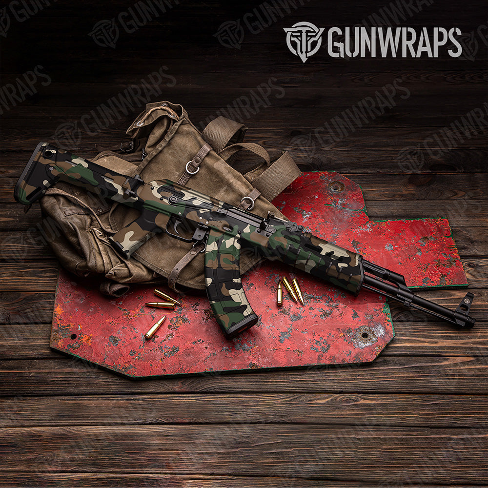 AK 47 Classic XL Woodland Camo Gun Skin Vinyl Wrap