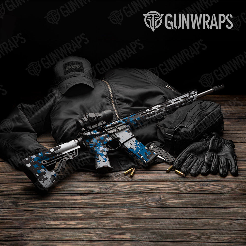 AR 15 Broken Plaid Blue Tiger Camo Gun Skin Vinyl Wrap