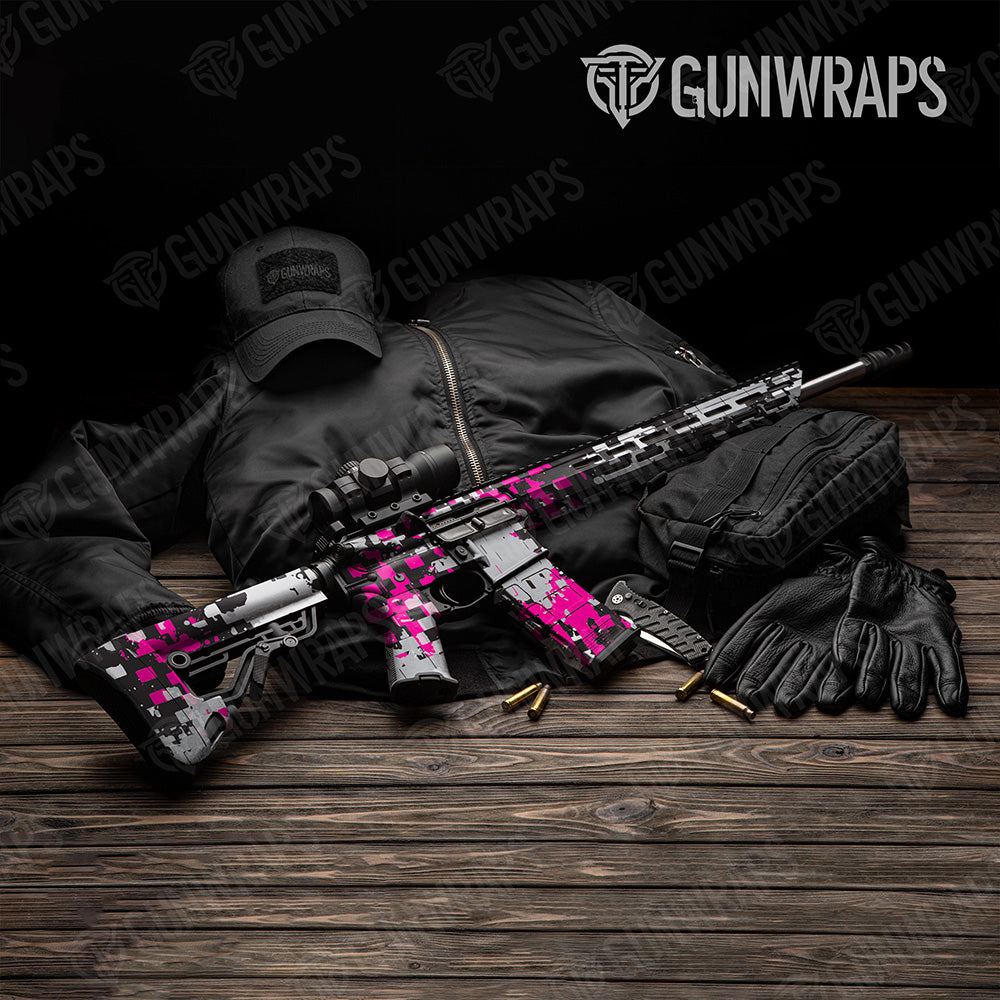 AR 15 Broken Plaid Magenta Tiger Camo Gun Skin Vinyl Wrap