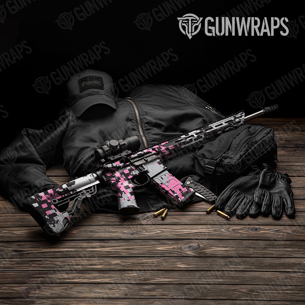 AR 15 Broken Plaid Pink Tiger Camo Gun Skin Vinyl Wrap