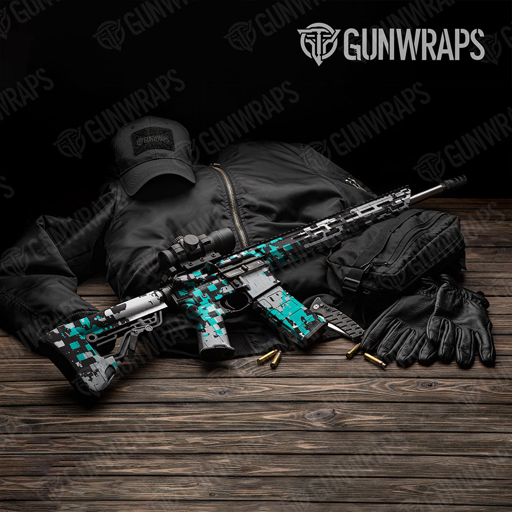 AR 15 Broken Plaid Tiffany Blue Tiger Camo Gun Skin Vinyl Wrap