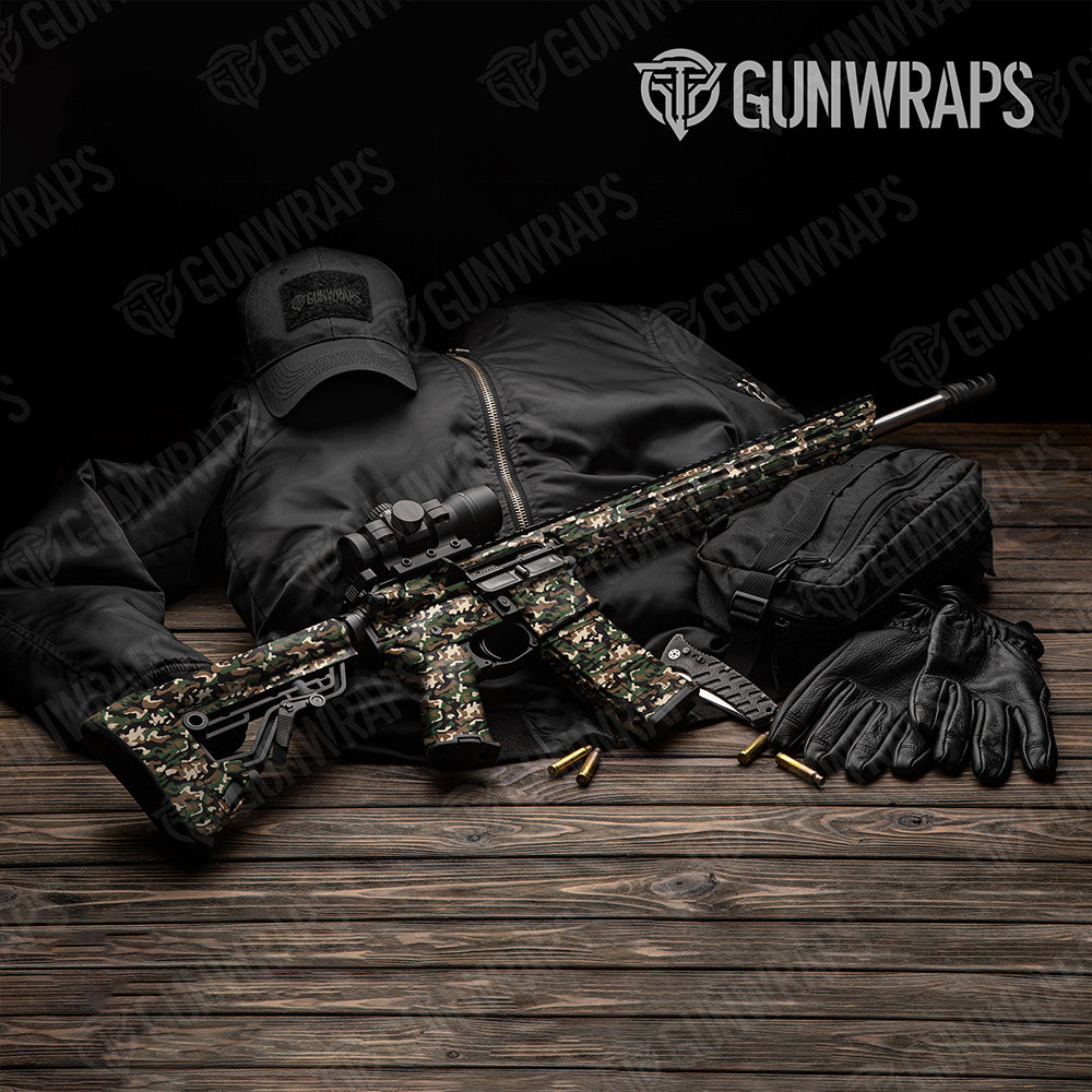 AR 15 Classic Woodland Camo Gun Skin Vinyl Wrap