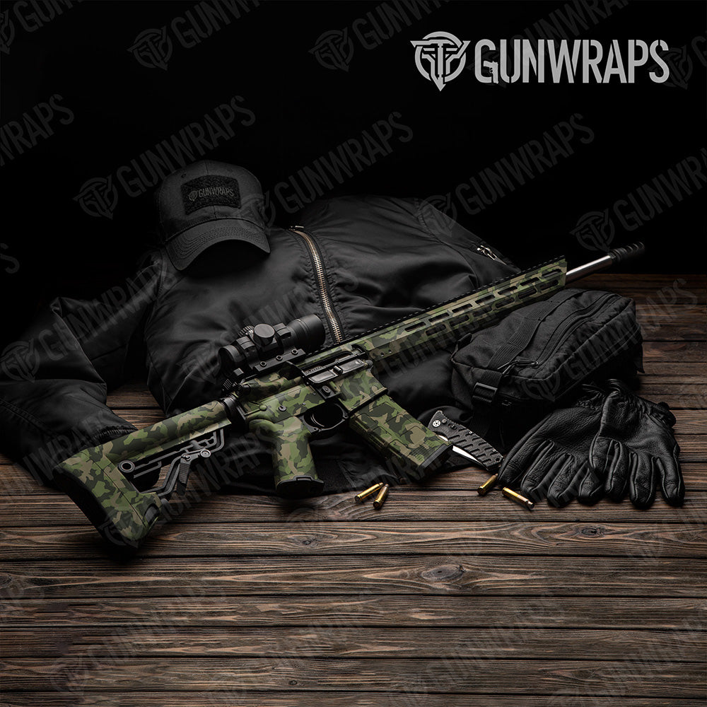 AR 15 Erratic Army Green Camo Gun Skin Vinyl Wrap