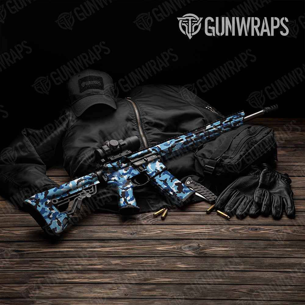 AR 15 Erratic Baby Blue Camo Gun Skin Vinyl Wrap