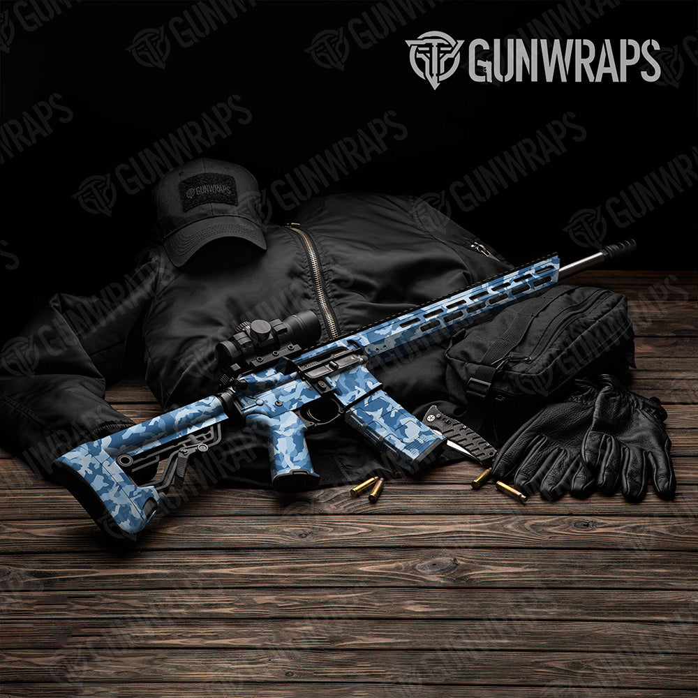 AR 15 Erratic Cool Blue Camo Gun Skin Vinyl Wrap