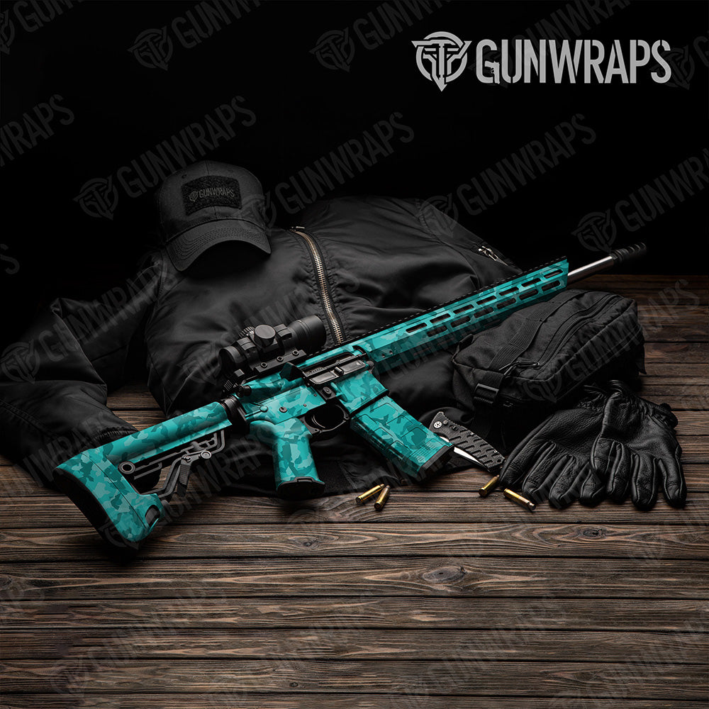 AR 15 Erratic Elite Tiffany Blue Camo Gun Skin Vinyl Wrap