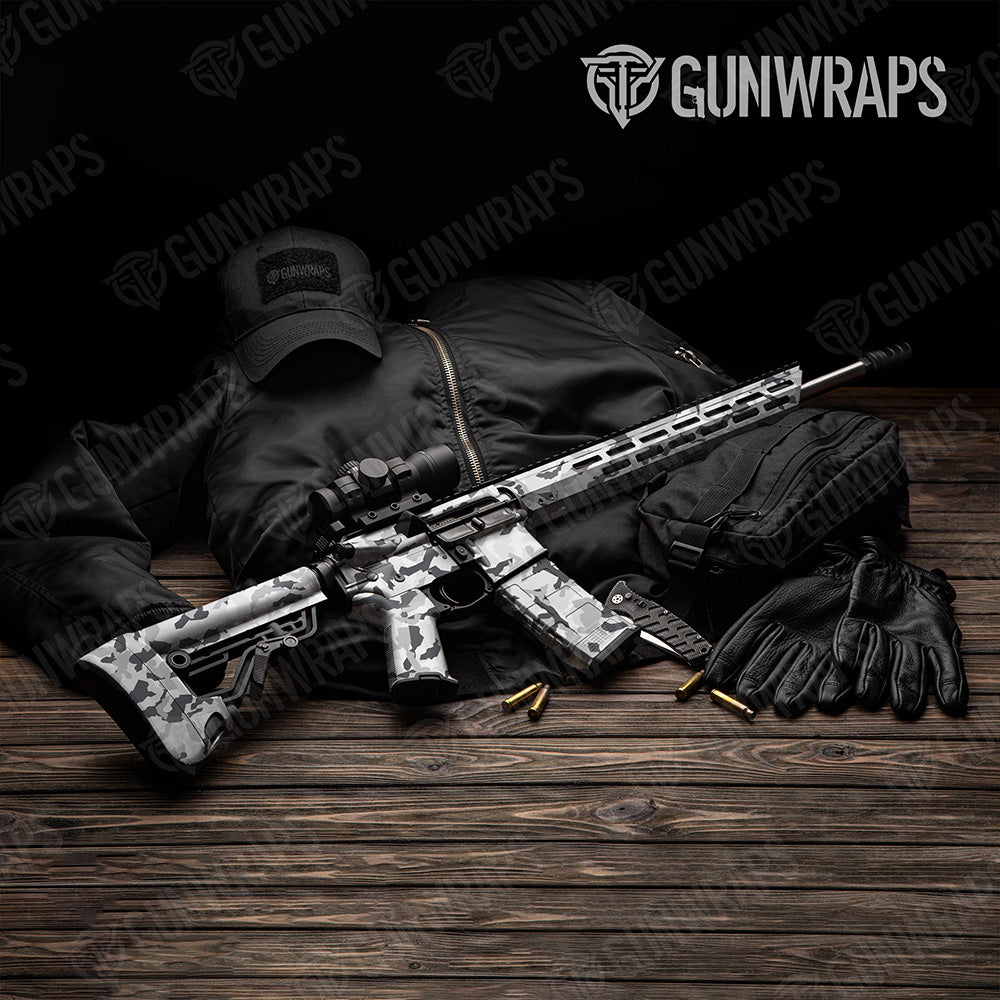 AR 15 Erratic Snow Camo Gun Skin Vinyl Wrap