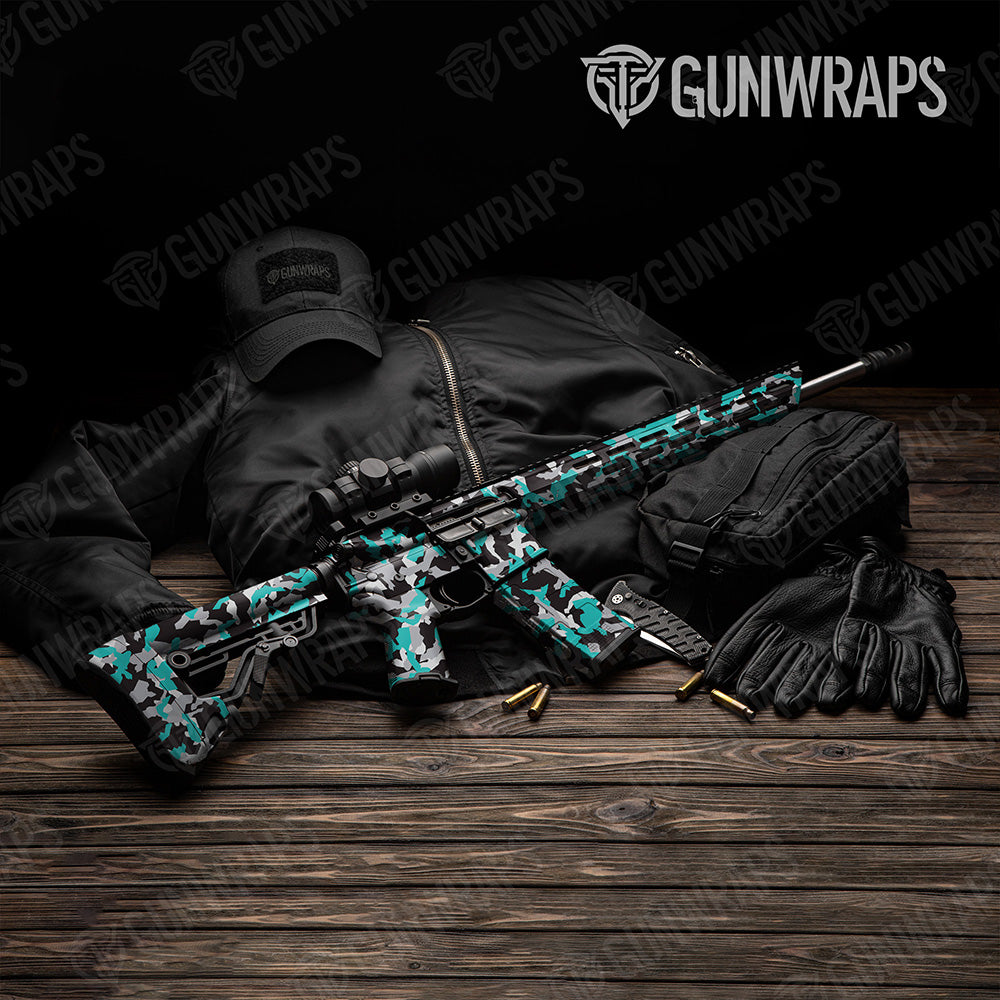 AR 15 Erratic Tiffany Blue Tiger Camo Gun Skin Vinyl Wrap