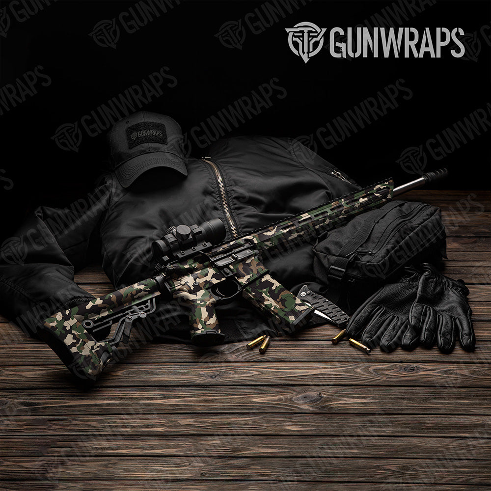 AR 15 Erratic Woodland Camo Gun Skin Vinyl Wrap