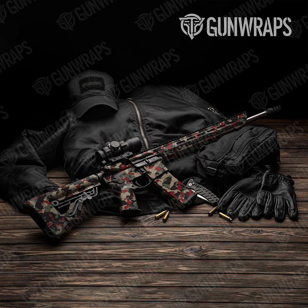 AR 15 Cumulus Militant Red Camo Gun Skin Vinyl Wrap