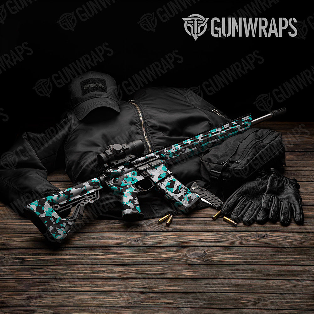 AR 15 Cumulus Tiffany Blue Tiger Camo Gun Skin Vinyl Wrap