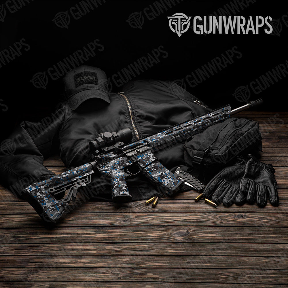 AR 15 Digital Urban Blue Camo Gun Skin Vinyl Wrap