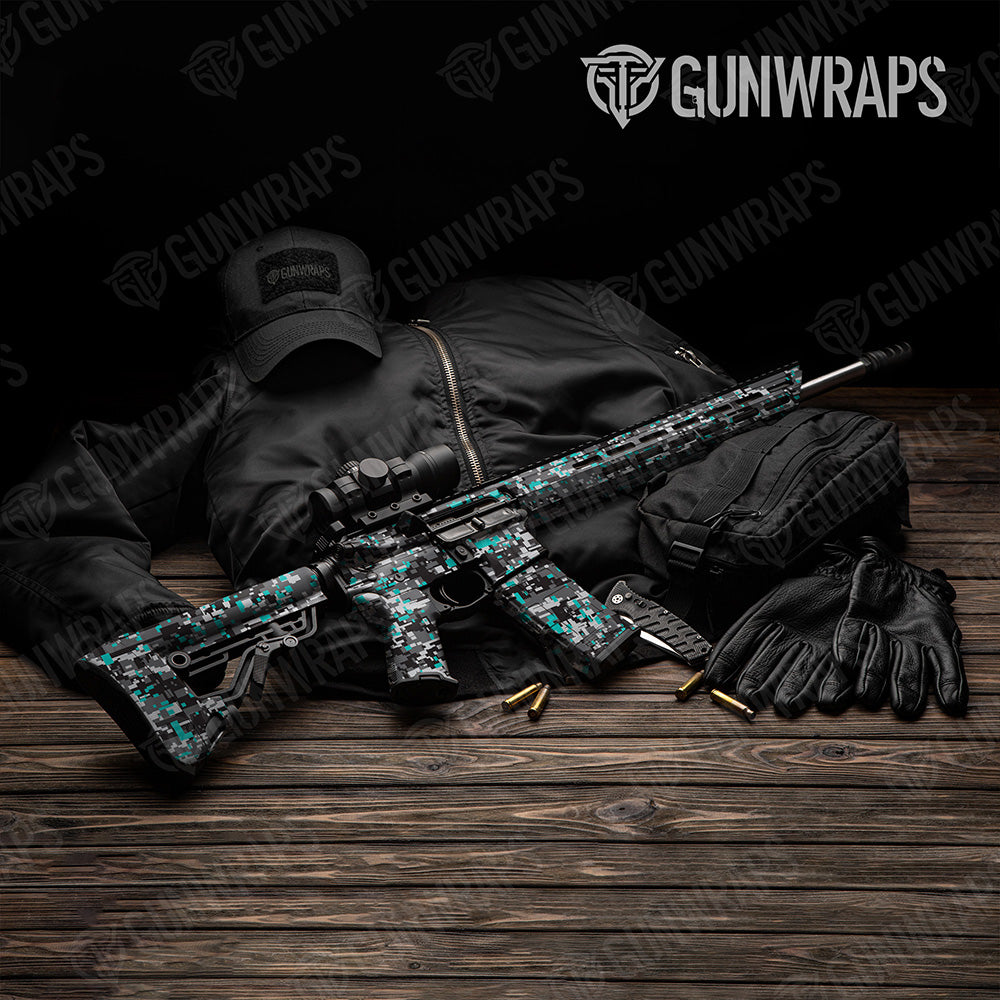 AR 15 Digital Urban Tiffany Blue Camo Gun Skin Vinyl Wrap