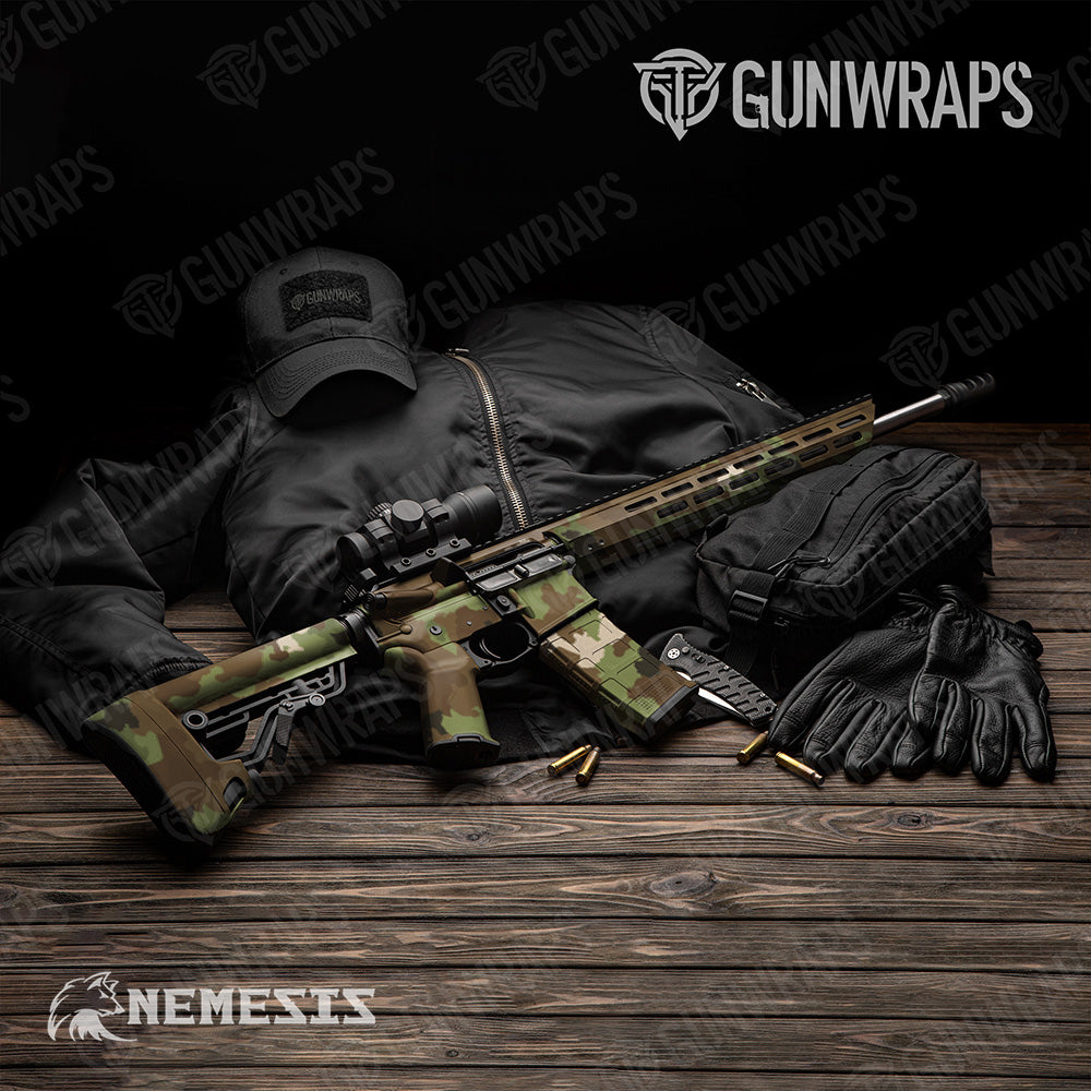 AR-15 Nemesis Woodlands Wolf Camo Gun Skin Vinyl Wrap