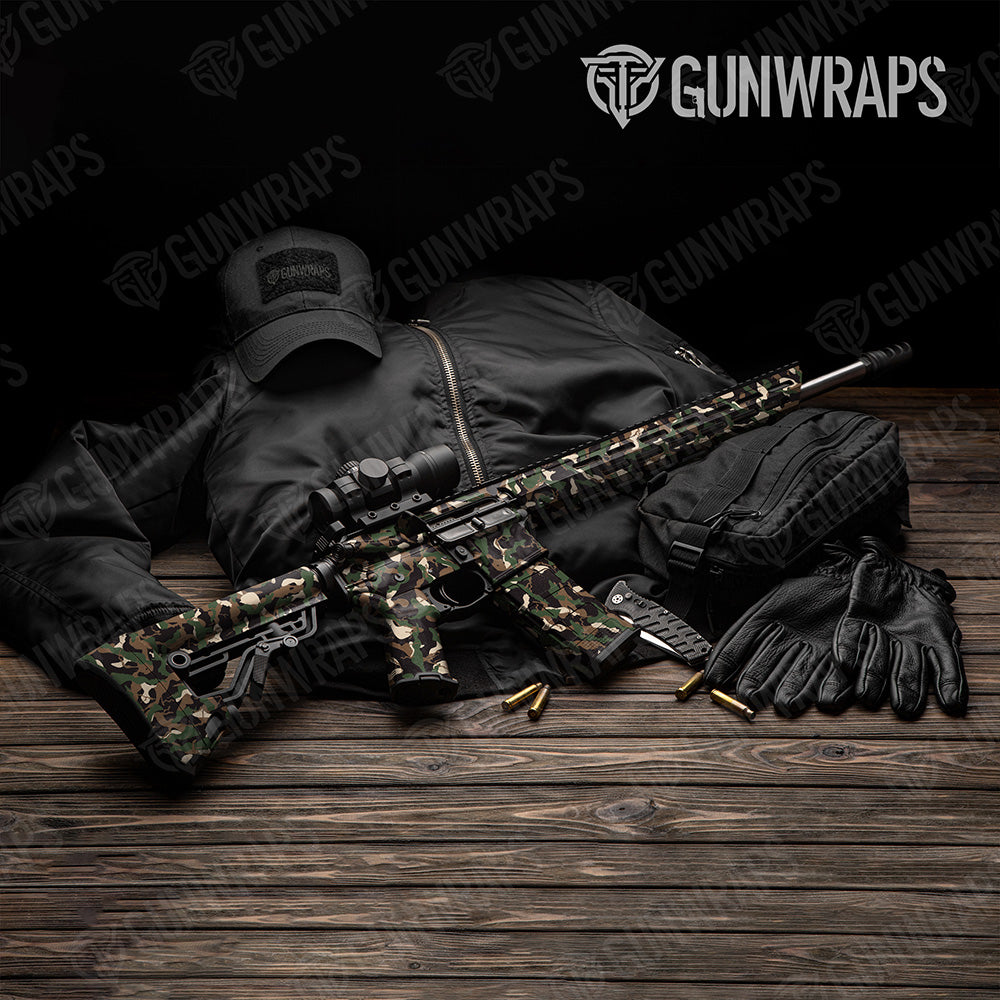 AR 15 Ragged Woodland Camo Gun Skin Vinyl Wrap