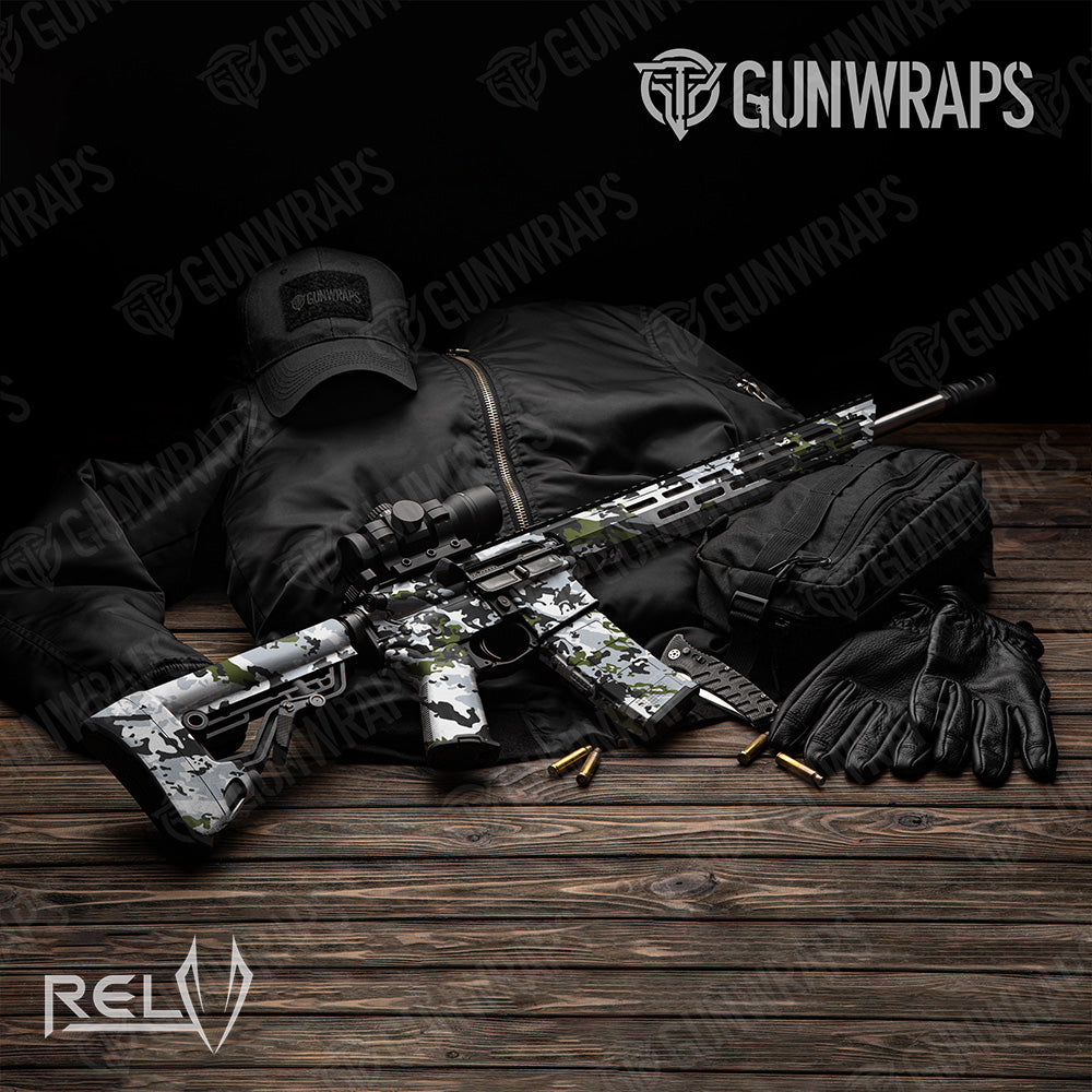 AR 15 X3 RELV Timber Wolf Camo Gun Skin Vinyl Wrap