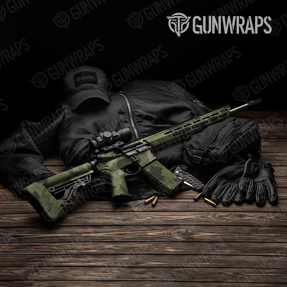 AR 15 Shattered Army Green Camo Gun Skin Vinyl Wrap