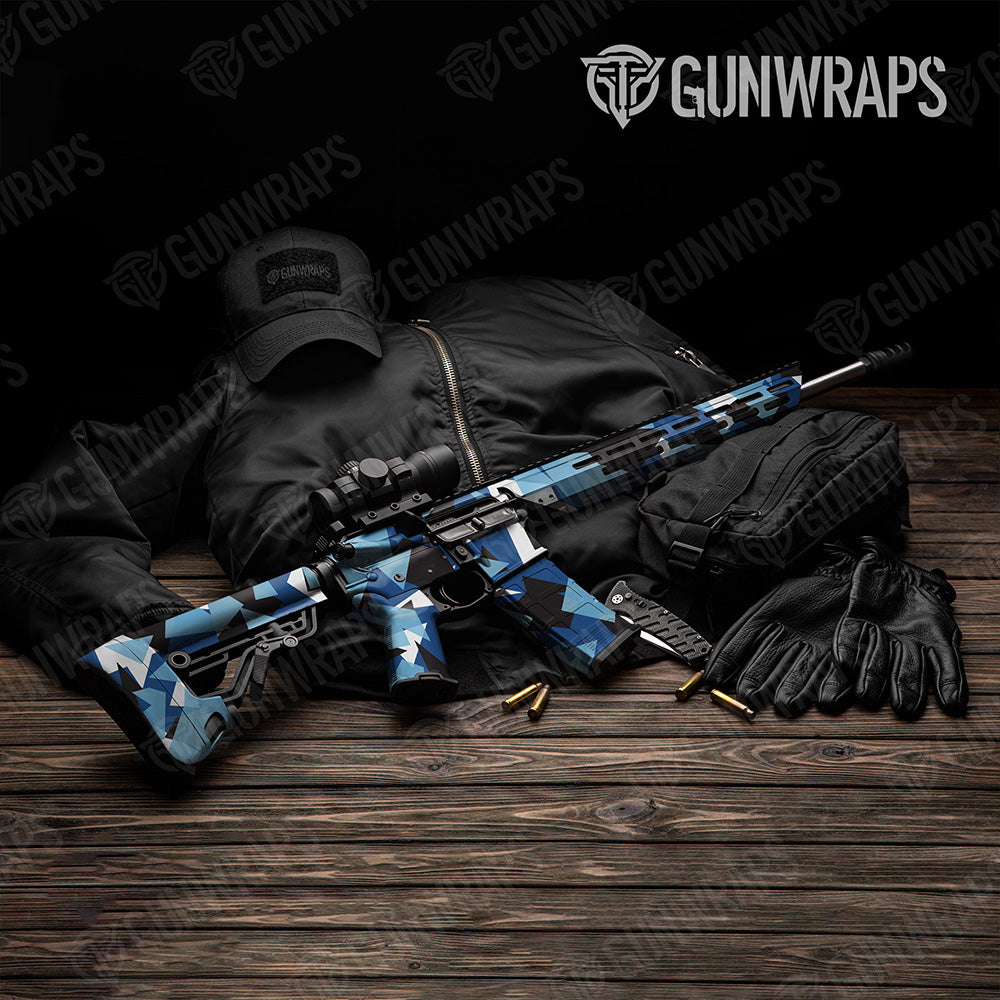 AR 15 Shattered Baby Blue Camo Gun Skin Vinyl Wrap