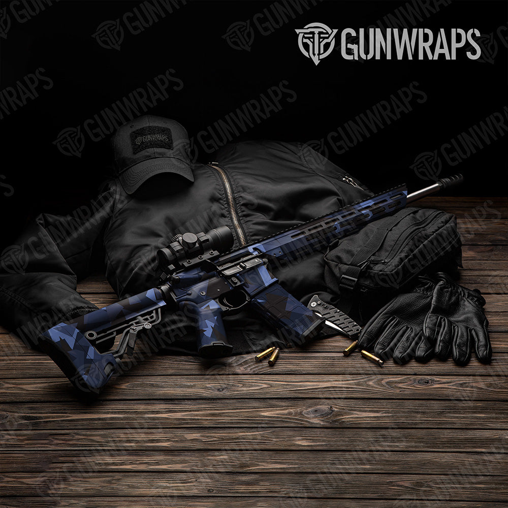 AR 15 Shattered Blue Midnight Camo Gun Skin Vinyl Wrap