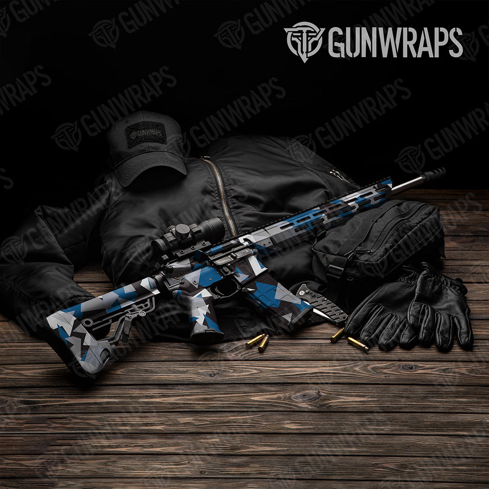 AR 15 Shattered Blue Tiger Camo Gun Skin Vinyl Wrap