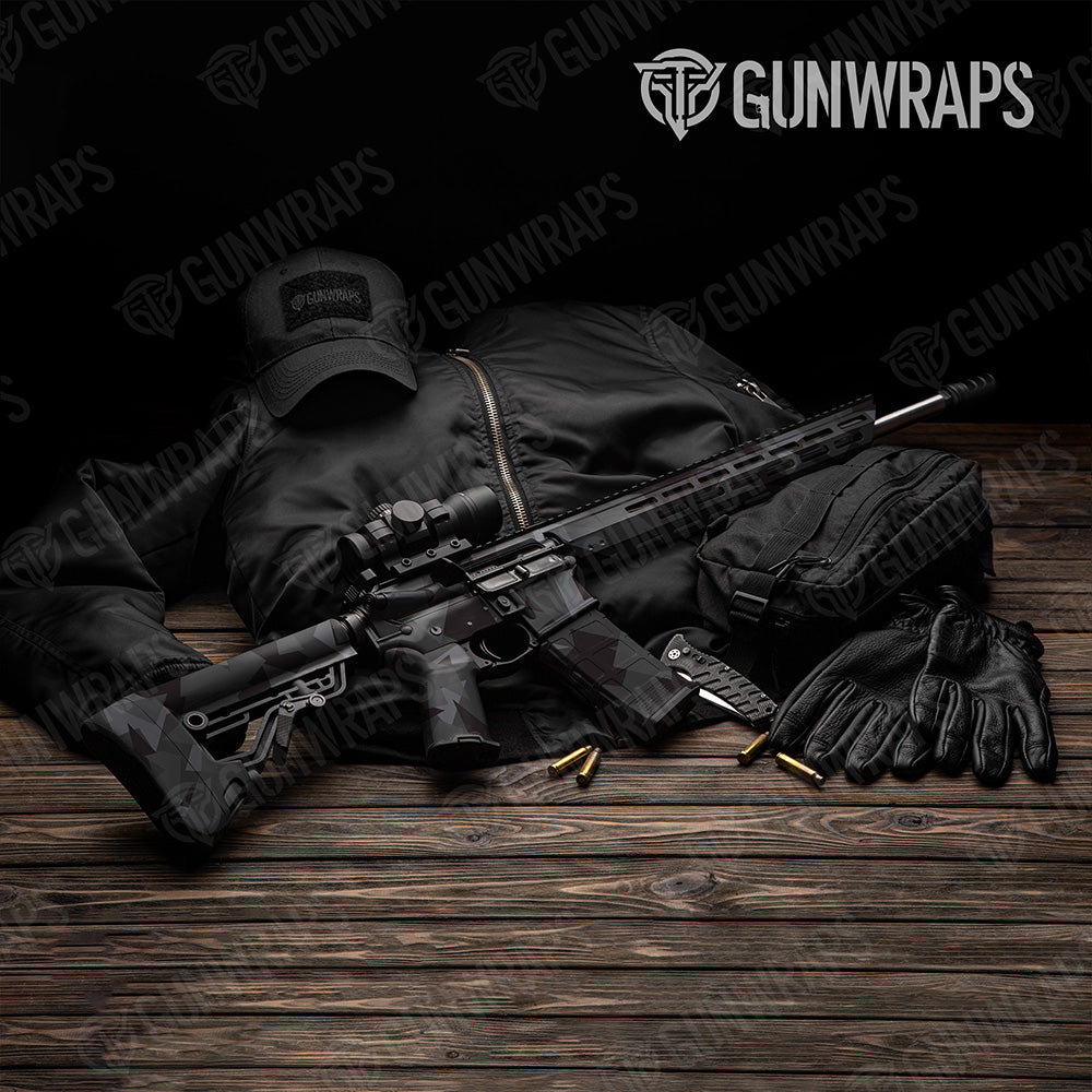 AR 15 Shattered Elite Black Camo Gun Skin Vinyl Wrap