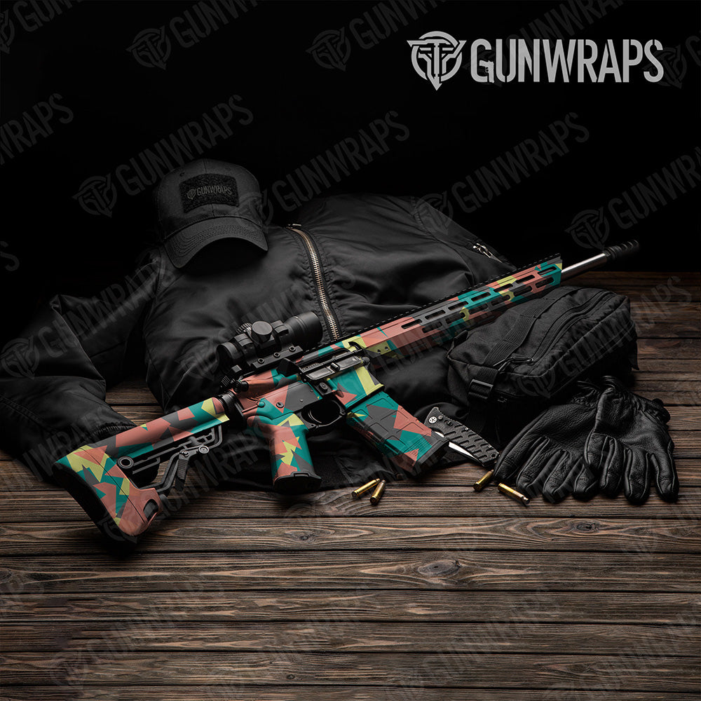 AR 15 Shattered Fiesta Camo Gun Skin Vinyl Wrap