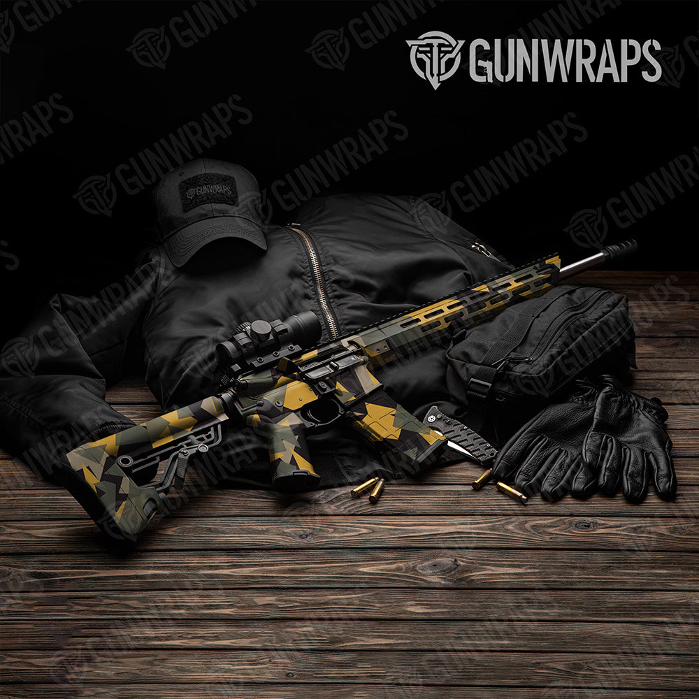 AR 15 Shattered Militant Yellow Camo Gun Skin Vinyl Wrap