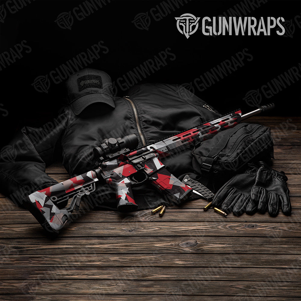 AR 15 Shattered Red Tiger Camo Gun Skin Vinyl Wrap