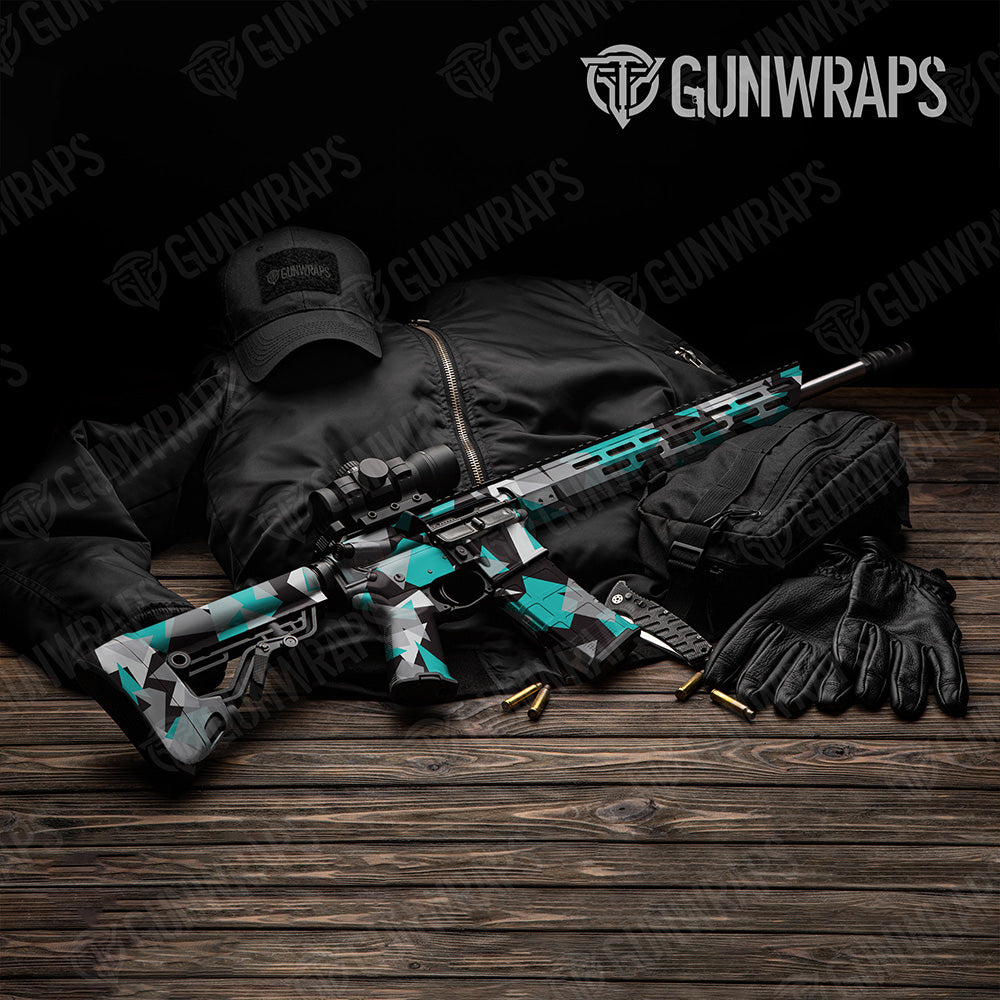 AR 15 Shattered Tiffany Blue Tiger Camo Gun Skin Vinyl Wrap