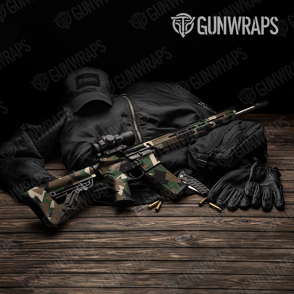 AR 15 Shattered Woodland Camo Gun Skin Vinyl Wrap