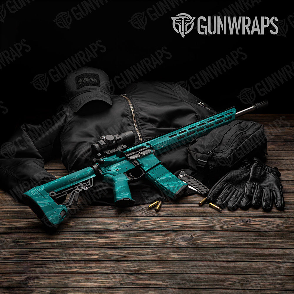 AR 15 Vietnam Tiger Stripe Elite Tiffany Blue Camo Gun Skin Vinyl Wrap