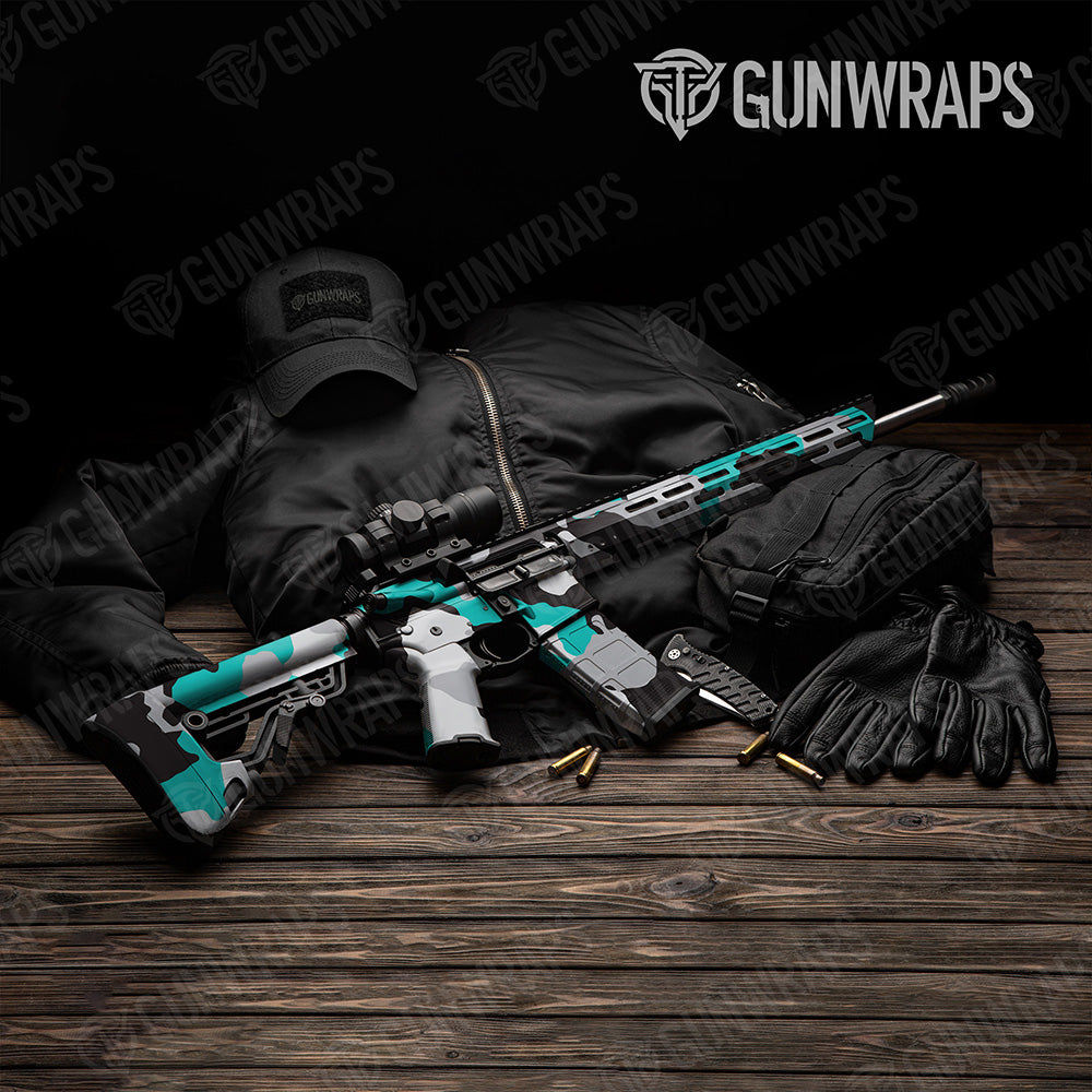 AR 15 Cumulus XL Tiffany Blue Tiger Camo Gun Skin Vinyl Wrap