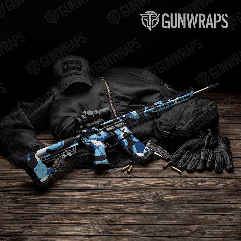 AR 15 Ragged XL Baby Blue Camo Gun Skin Vinyl Wrap