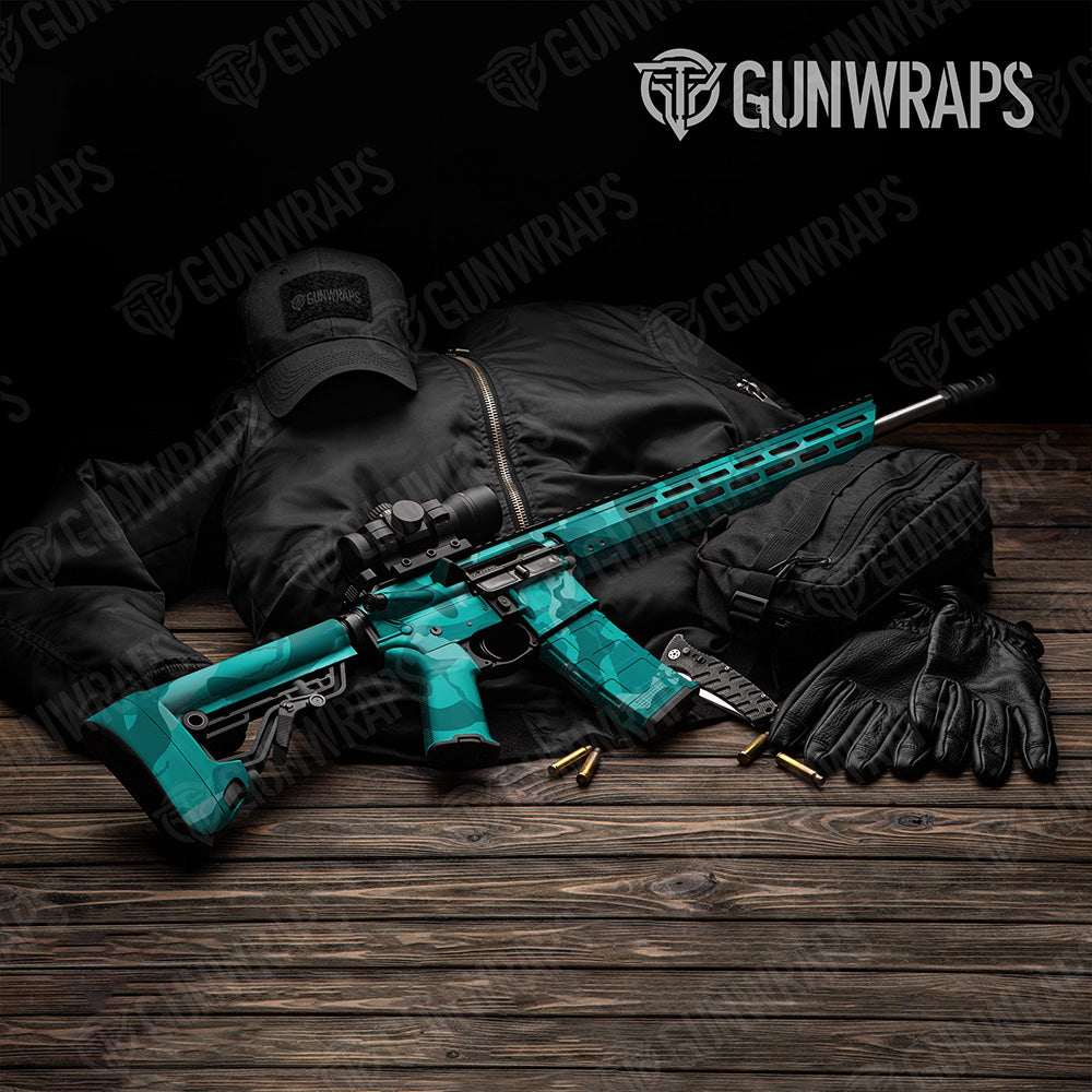 AR 15 Ragged XL Elite Tiffany Blue Camo Gun Skin Vinyl Wrap