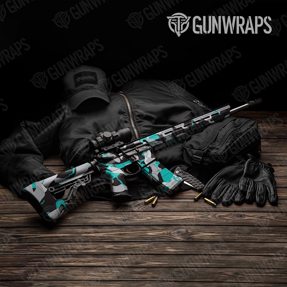 AR 15 Ragged XL Tiffany Blue Tiger Camo Gun Skin Vinyl Wrap