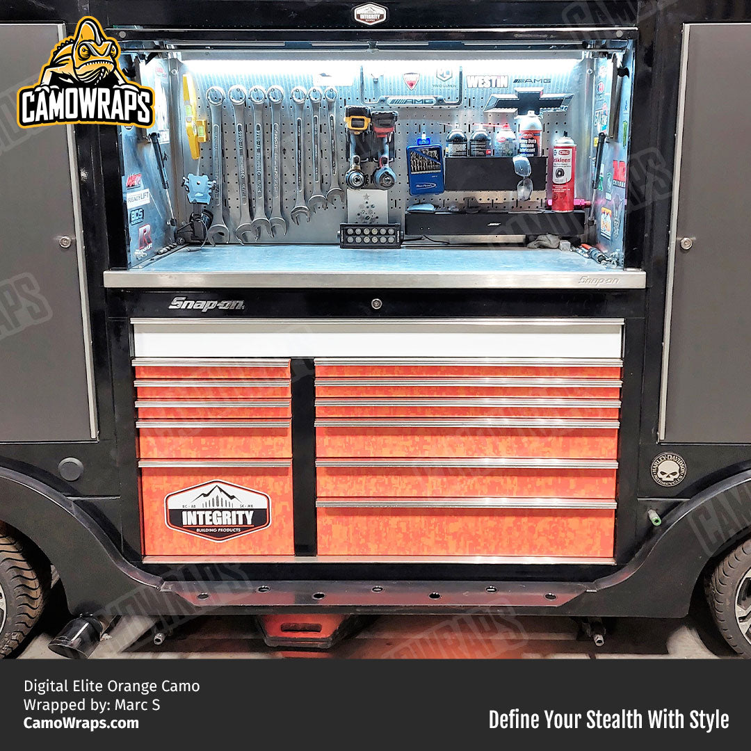 orange digital camo toolbox wrap