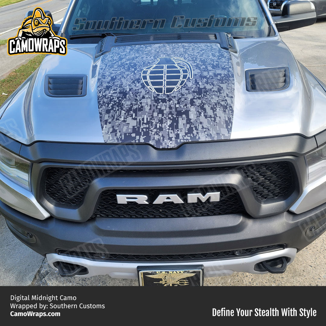 black digital camo truck wrap