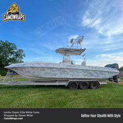 white camo boat wrap