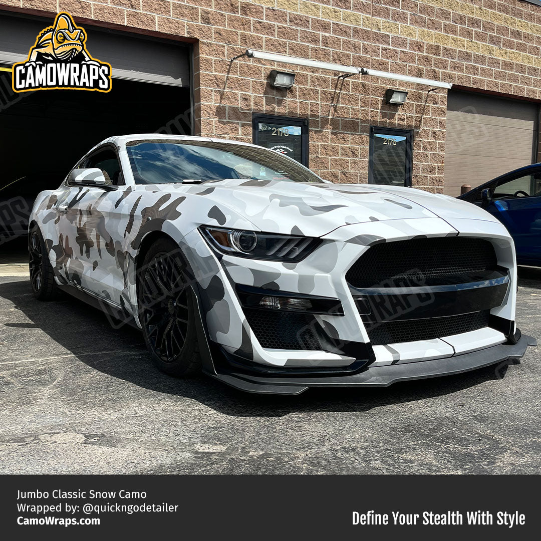 white camo mustang wrap