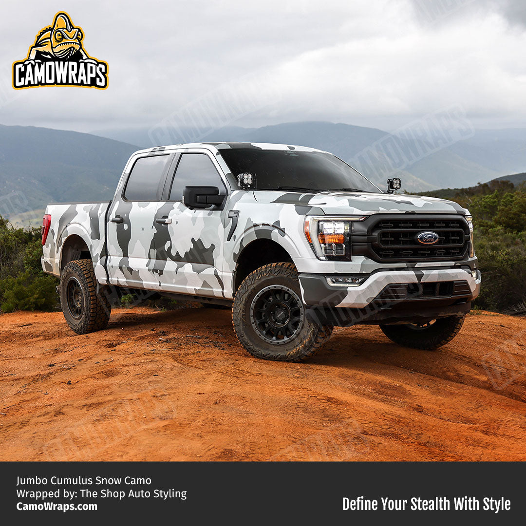 white camo ford truck wrap