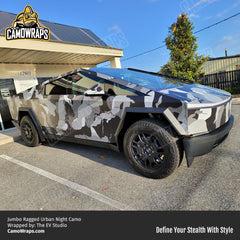 black and white camo cybertruck wrap