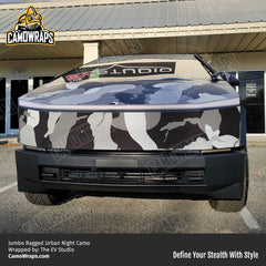 black and white camo cybertruck wrap