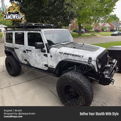 white kryptek camo jeep wrap