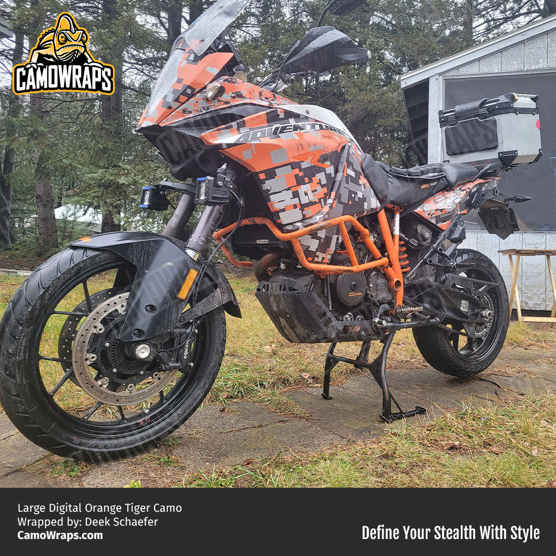 orange digital camo motorcycle wrap